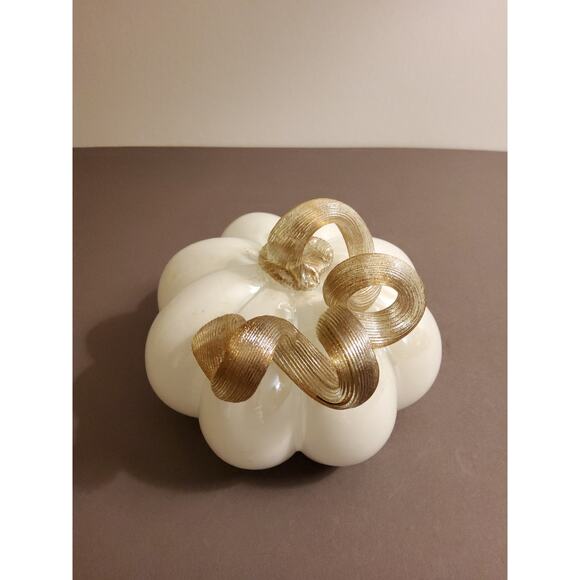 White Blown Glass Pumpkin with Gold Stem - Picture 3 of 3